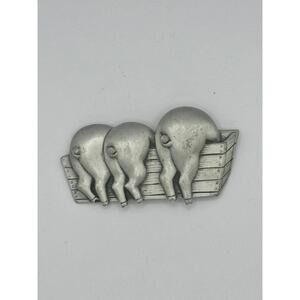 Vintage JJ Signed Pigs Farm Hogs Brooch CUTE